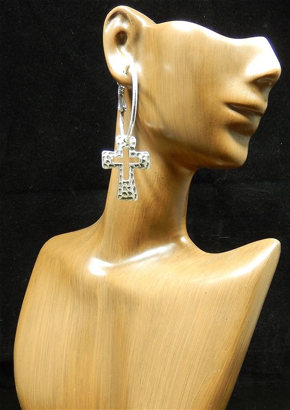 HAMMERED CROSS HOOP EARRINGS