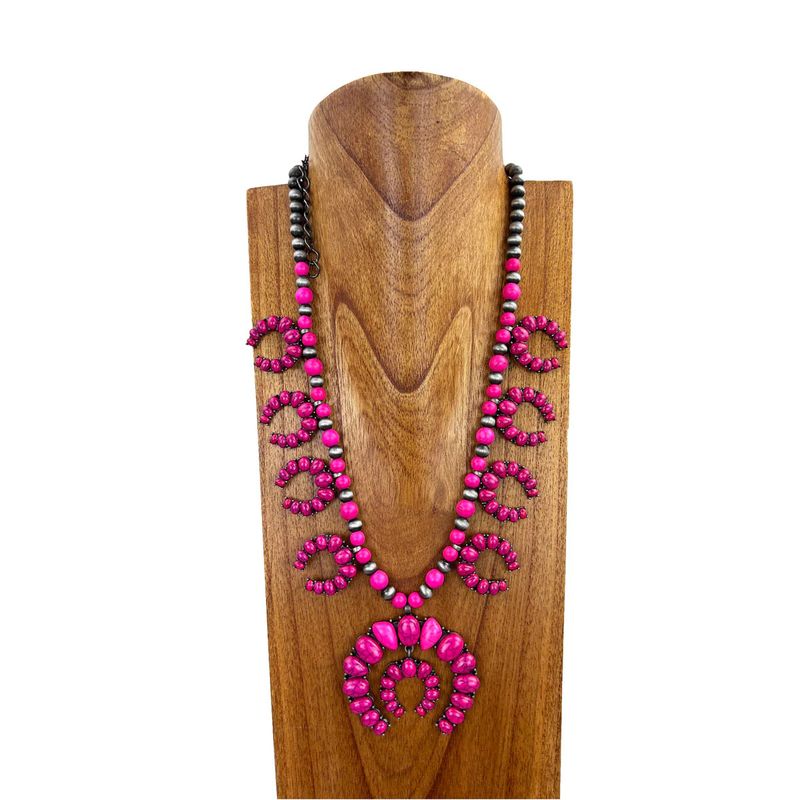 NAVAJO PEARL BEAD NECKLACE WITH LARGE SQUASH BLOSSOM PENDANT