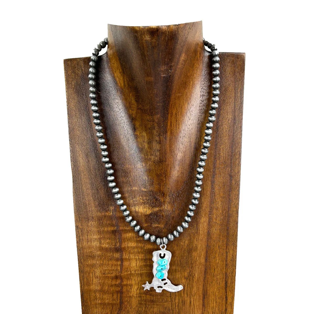 SILVER NAVAJO PEARL NECKLACE WITH SILVER METAL BOOT PENDANT