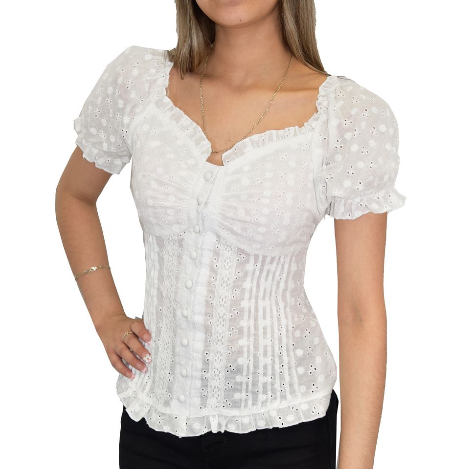 COWGIRL HARDWARE FLORAL EYELET PEASANT TOP