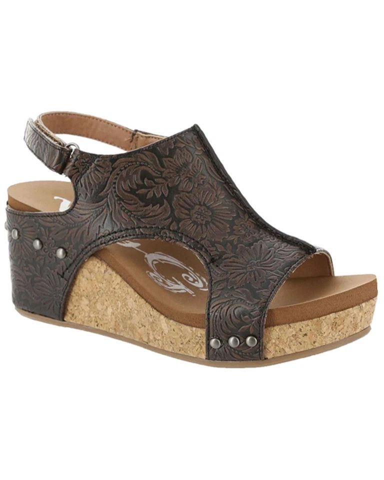 VERY G ISABELLA TOOLED 2 WEDGE SANDALS