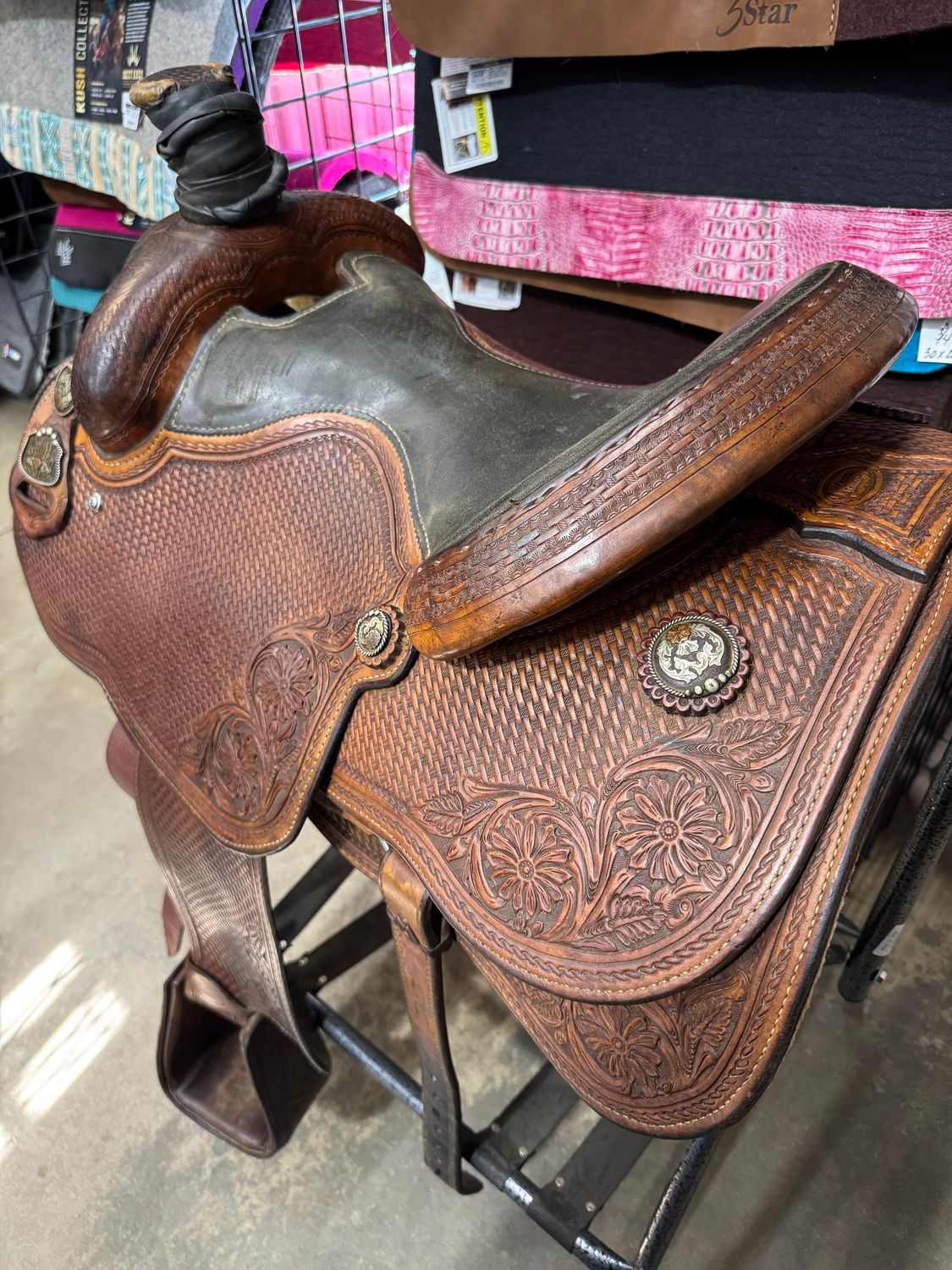 Paire D'Étriers De Selle Western Style 'Cactus' - Gravure Cuivre