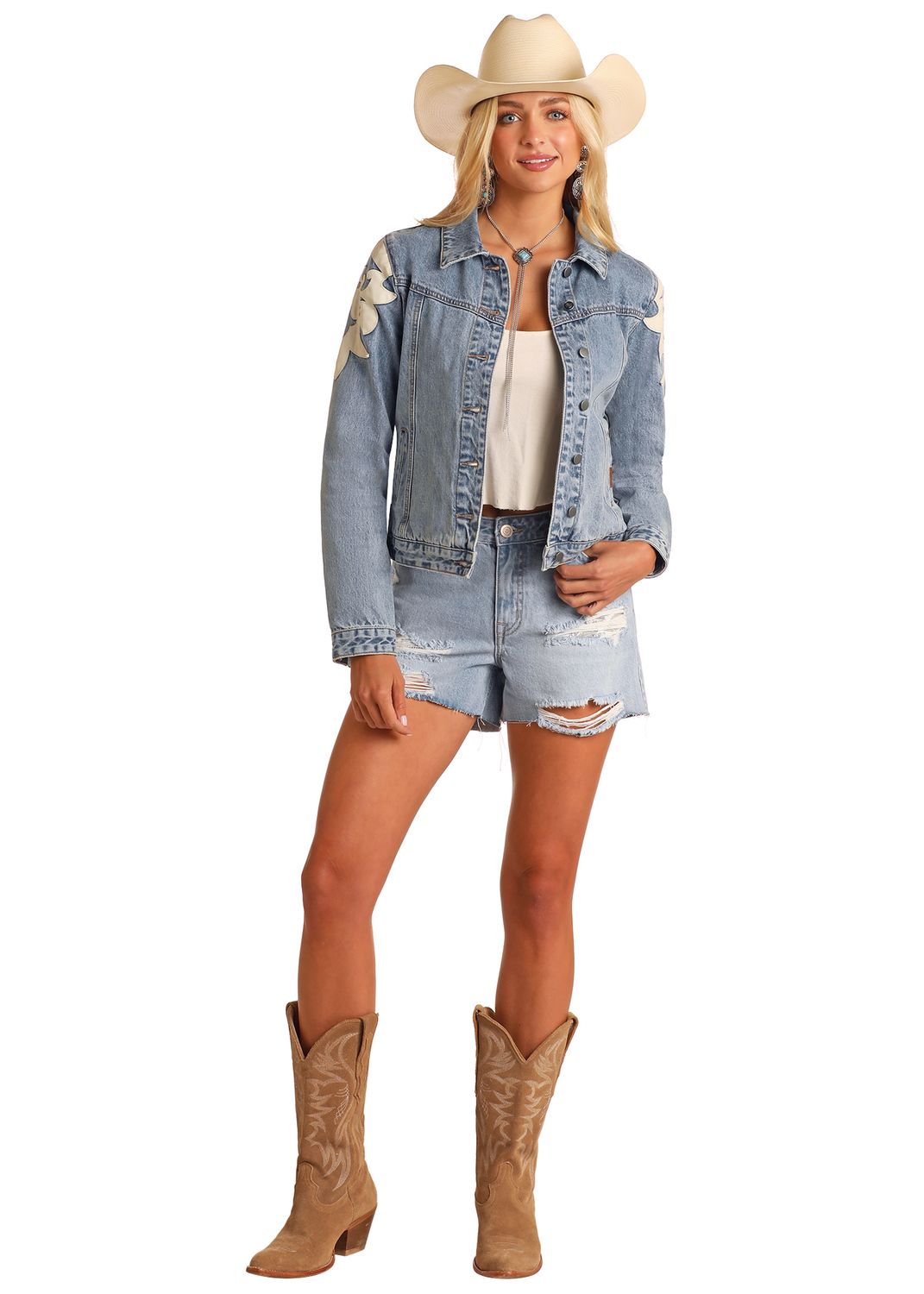 ROCK &amp; ROLL IVORY PLEATHER FRINGE JACKET