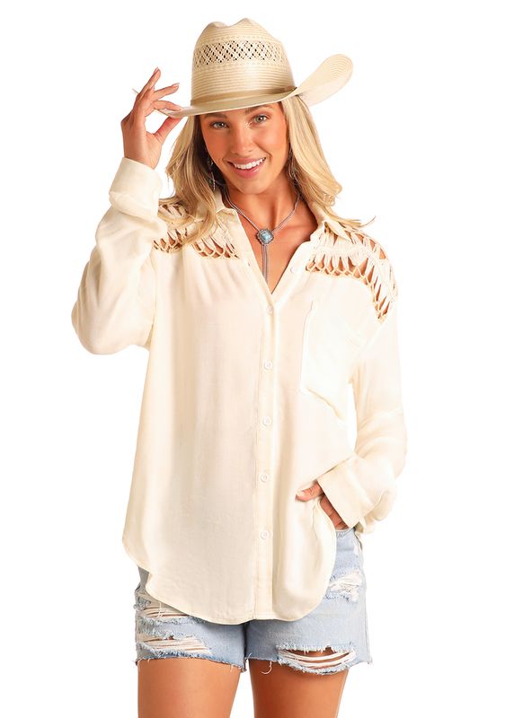 ROCK &amp; ROLL CROCHET YOKE SHIRT