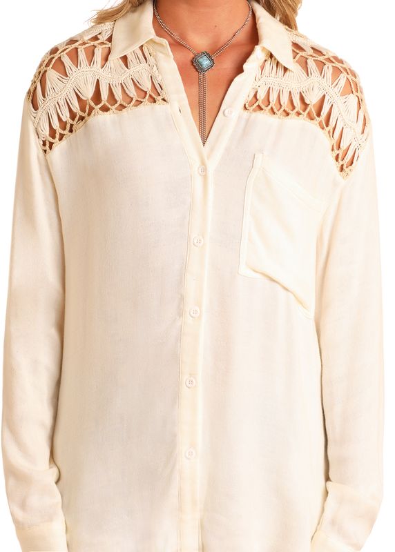 ROCK &amp; ROLL CROCHET YOKE SHIRT