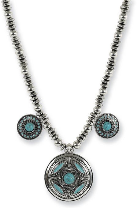 JUSTIN BEADED CHAIN WITH SILVER DISC NECKLACE