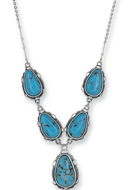 JUSTIN TURQUOISE TEARDROP STONE LARIAT NECKLACE