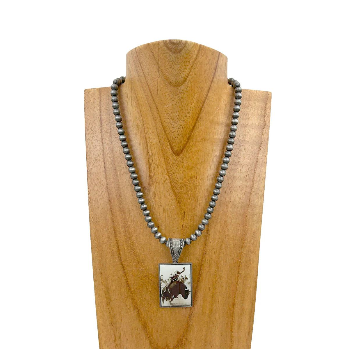 SILVER NAVAJO PEARL BEADS WITH COWBOY PENDANT