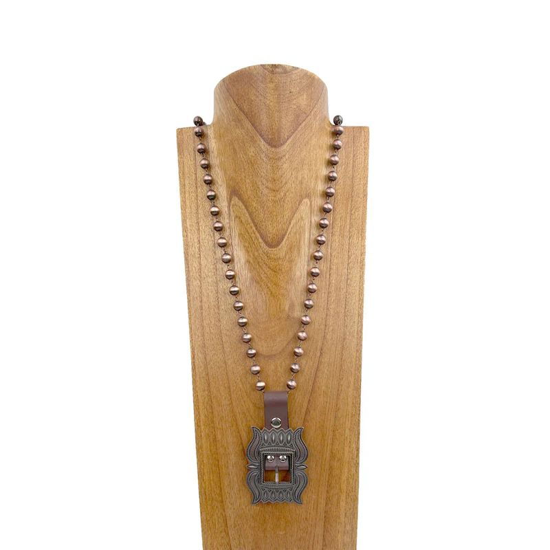 COPPER NAVAJO BEADS WITH BELT BUCKLE PENDANT
