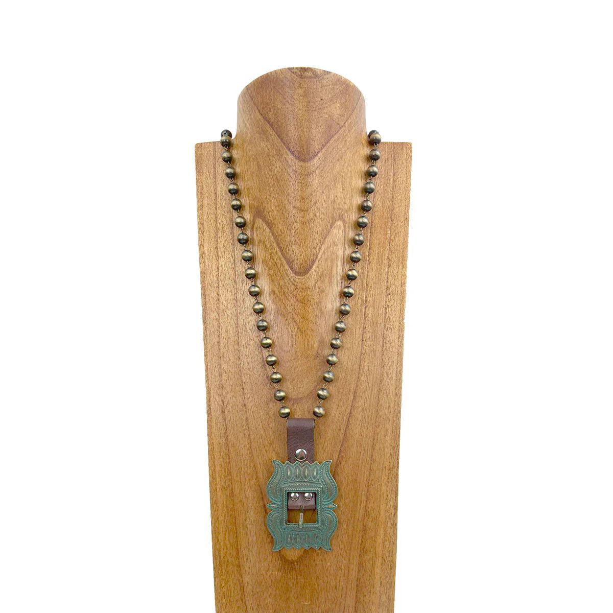 BRUSH NAVAJO BEADS WITH BELT BUCKLE PENDANT