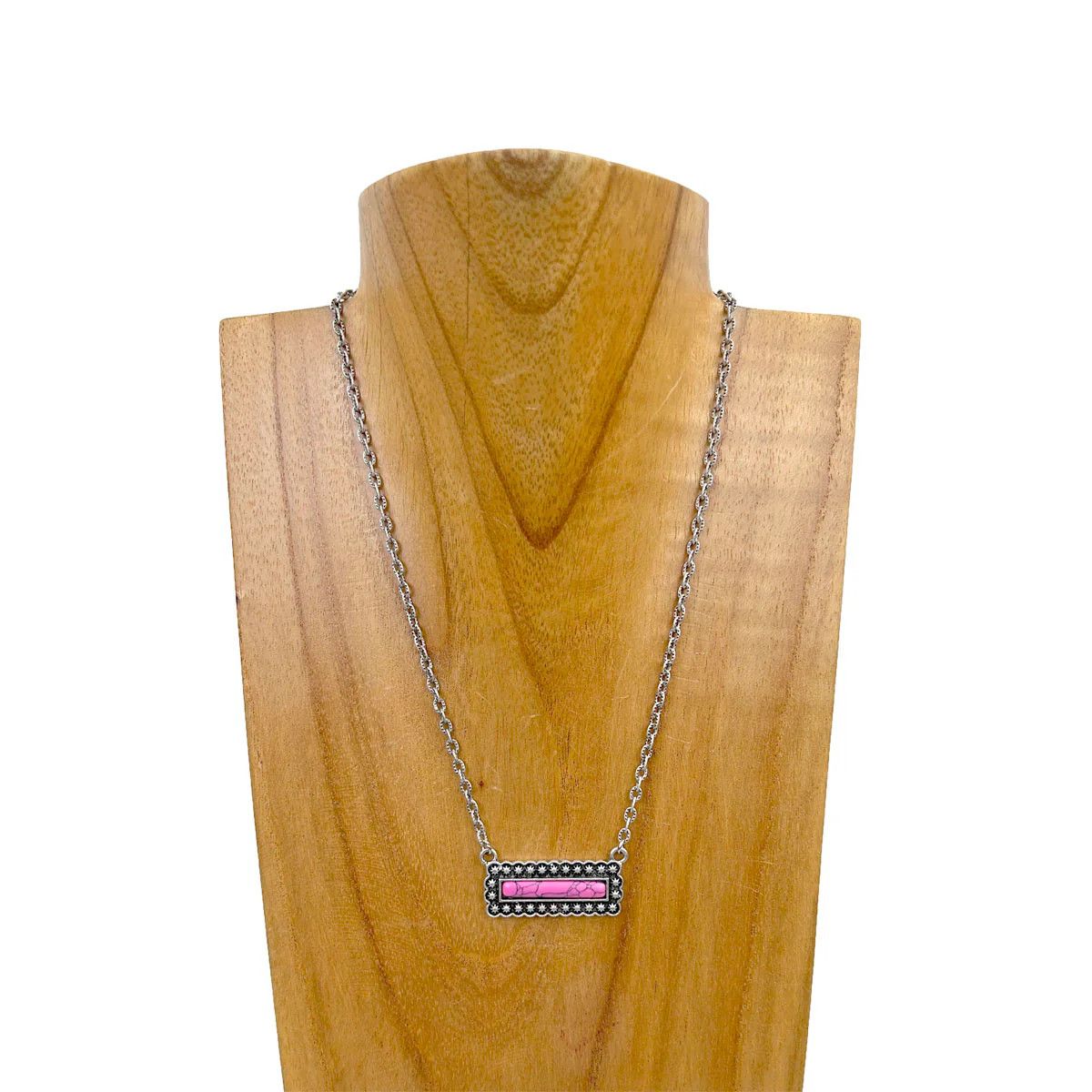 SILVER CHAIN WITH HOT PINK STONE PENDANT