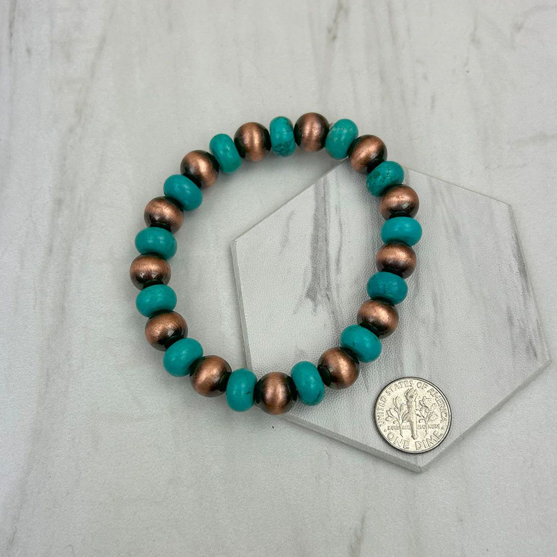 COPPER NAVAJO PEARL BEADS WITH BLUE TURQUOISE STONE BRACELET