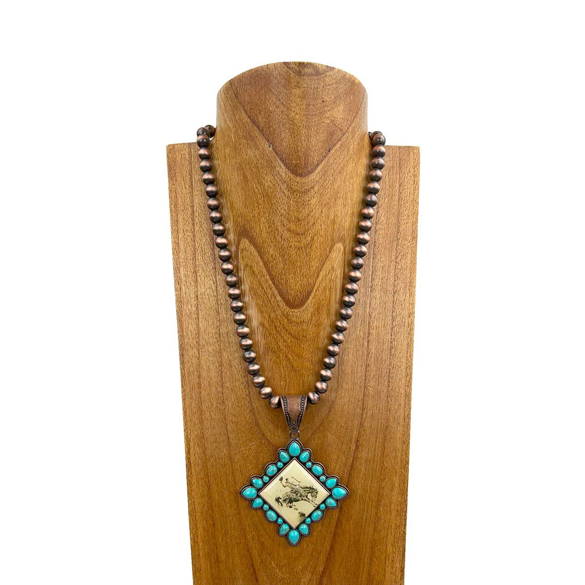 COPPER NAVAJO PEARL BEADS WITH WESTERN COWBOY PENDANT