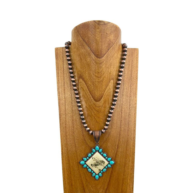 COPPER NAVAJO PEARL BEADS WITH WESTERN COWBOY PENDANT