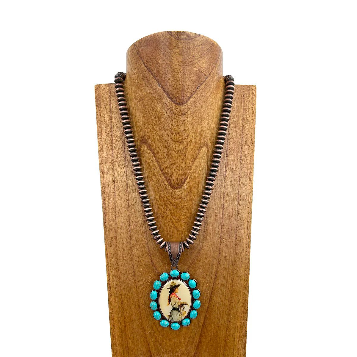 NAVAJO PEARL BEADS WITH WESTERN COWGIRL PENDANT