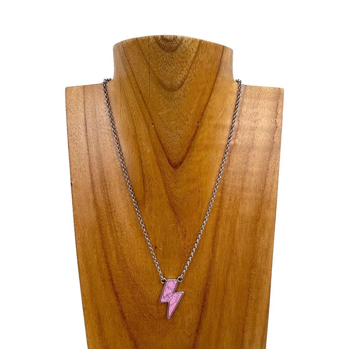 SILVER CHAIN WITH LIGHT PINK LIGHTENING PENDANT