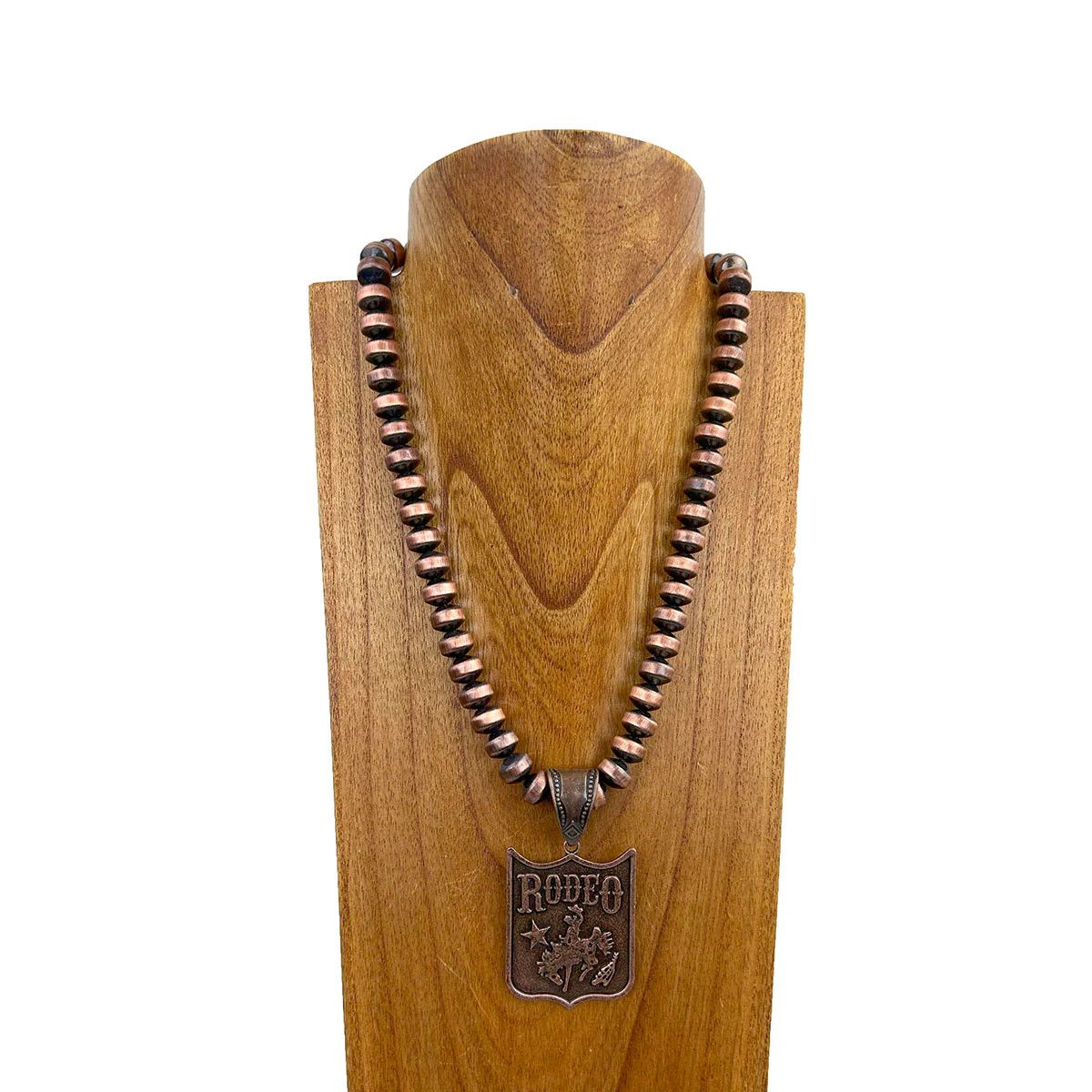 COPPER NAVAJO BEADS WITH METAL RODEO PENDANT
