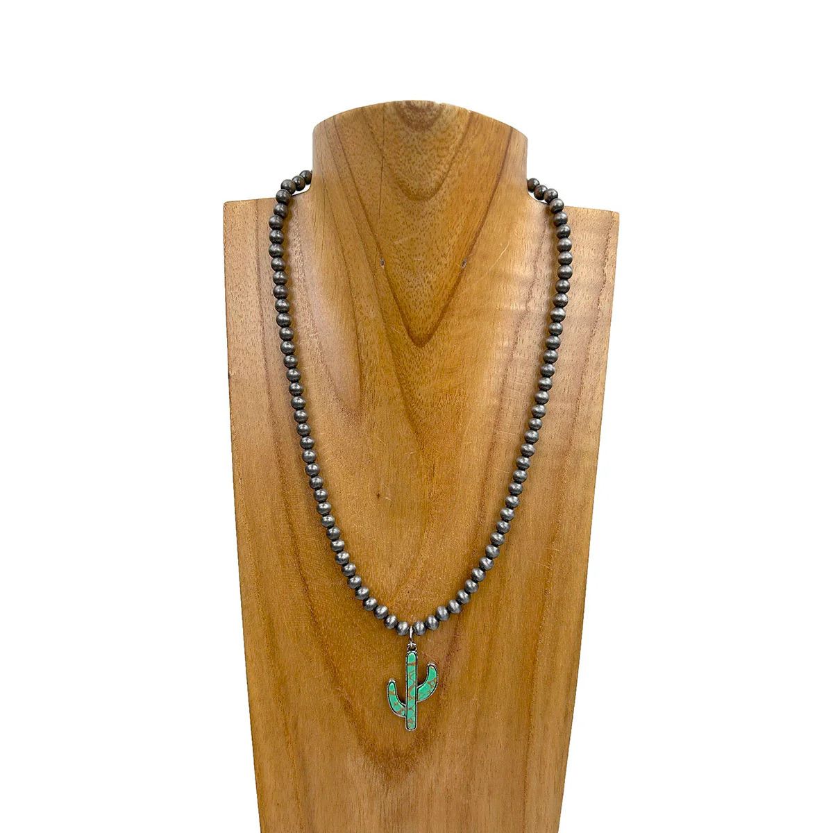SILVER NAVAJO PEARL BEADS WITH CACTUS NECKLACE