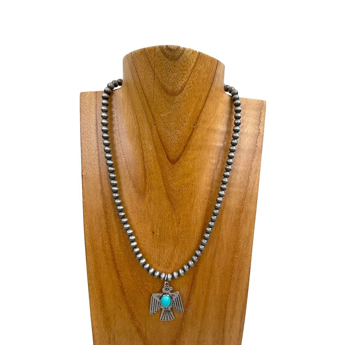 SILVER NAVAJO PEARL BEADS WITH THUNDERBIRD PENDANT