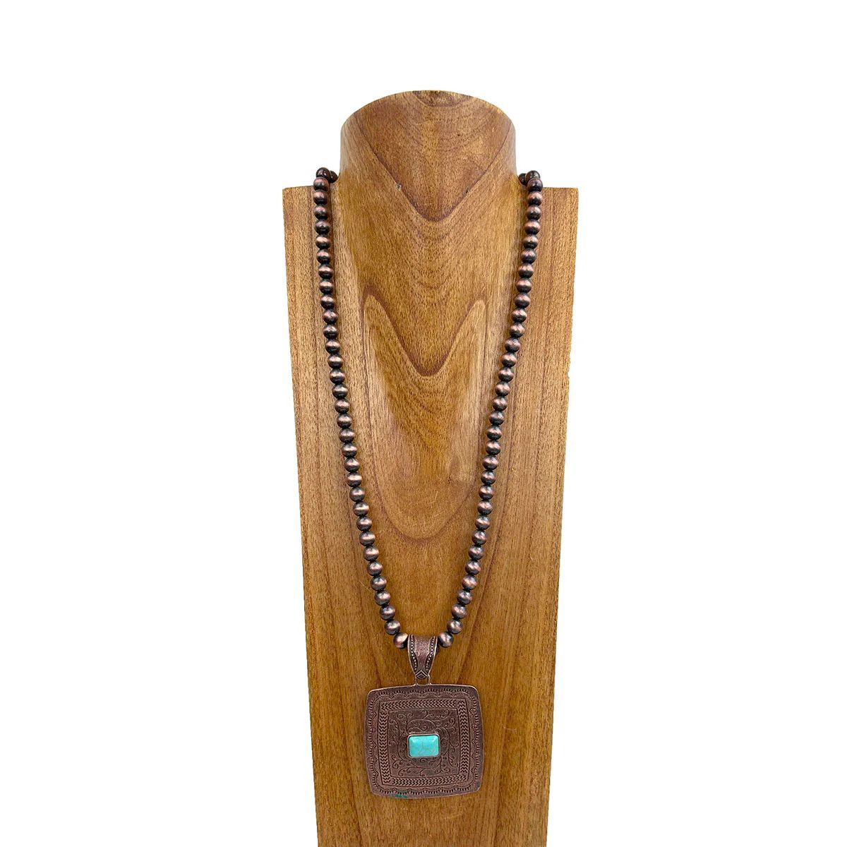 COPPER NAVAJO PEARL BEADS WITH SQUARE PENDANT