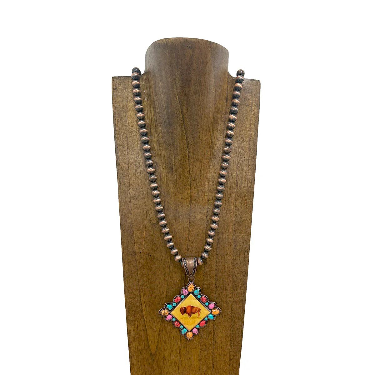 COPPER NAVAJO PEARL BEADS WITH WESTERN BUFFALO PENDANT