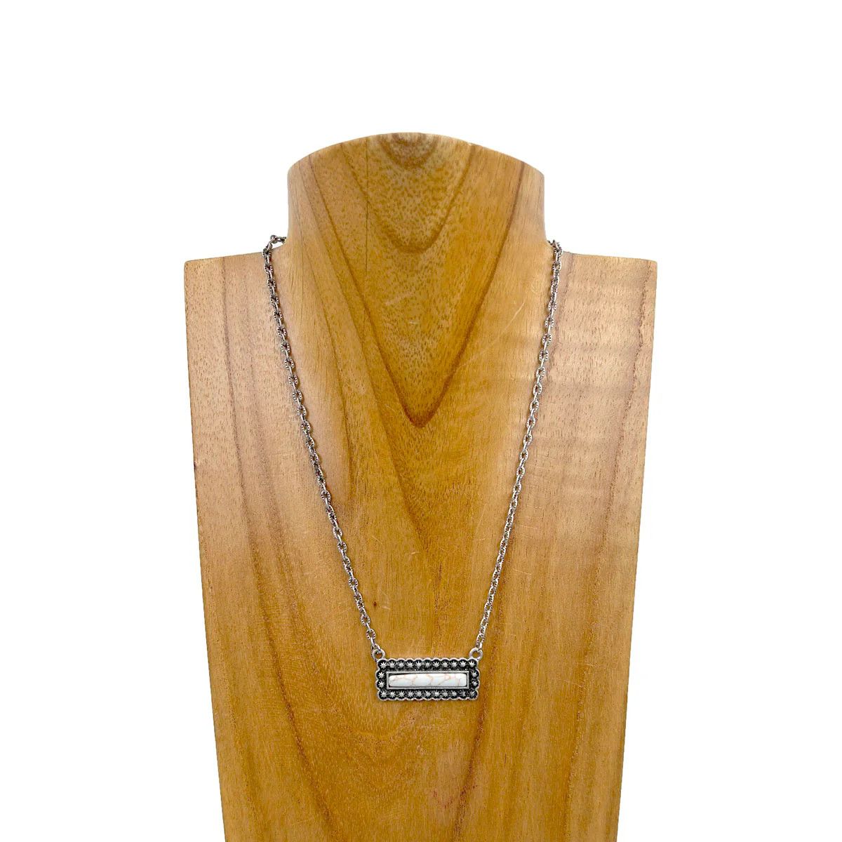 SILVER CHAIN WITH RECTANGLE WHITE STONE PENDANT