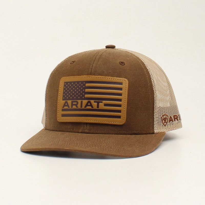 ARIAT OILSKIN USA FLAG LEATHER PATCH CAP