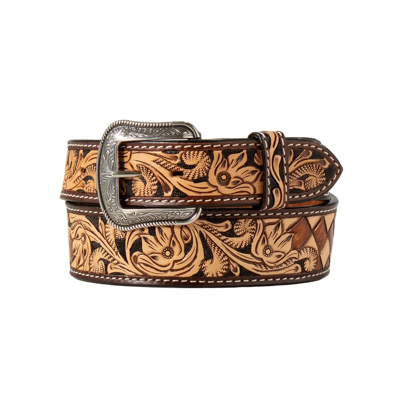 3D FLORAL &amp; CHECKERED TOOLED BELT