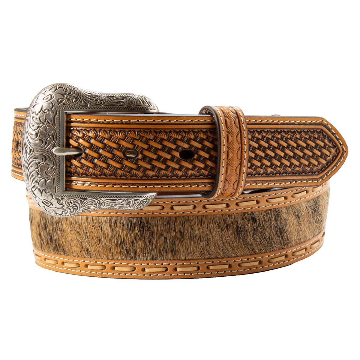NOCONA CALF HAIR INLAY BASKETWEAVE BELT