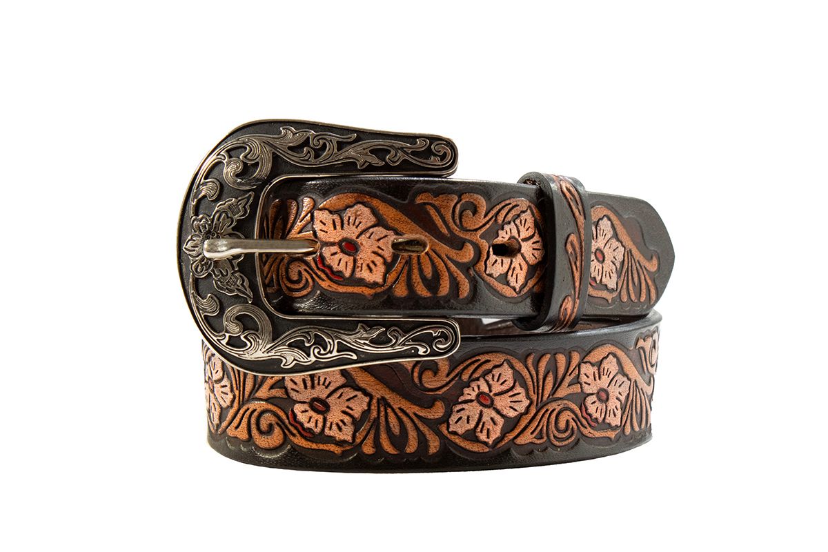 NOCONA FLORAL HAND TOOLED LEATHER BELT