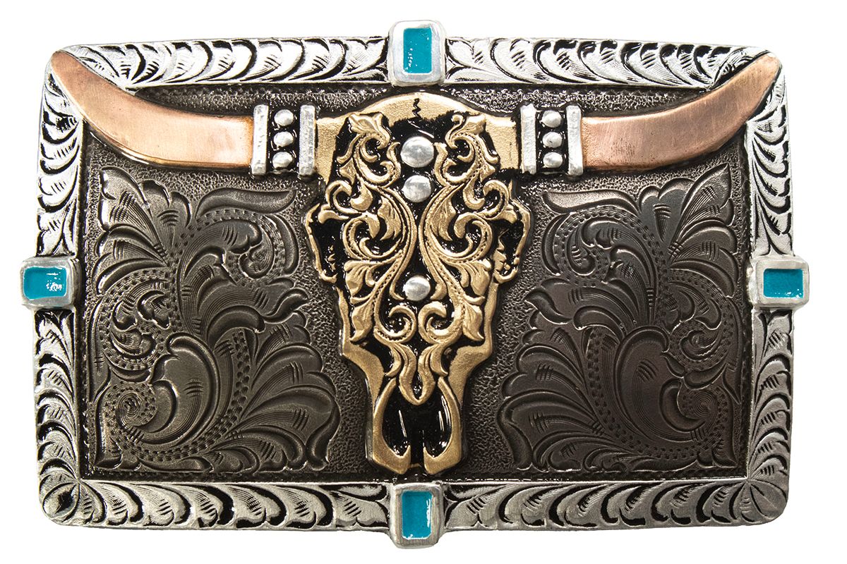 CRUMRINE COWSKULL RECTANGLE BELT BUCKLE