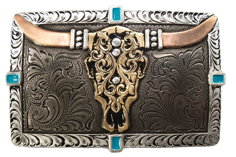 CRUMRINE COWSKULL RECTANGLE BELT BUCKLE