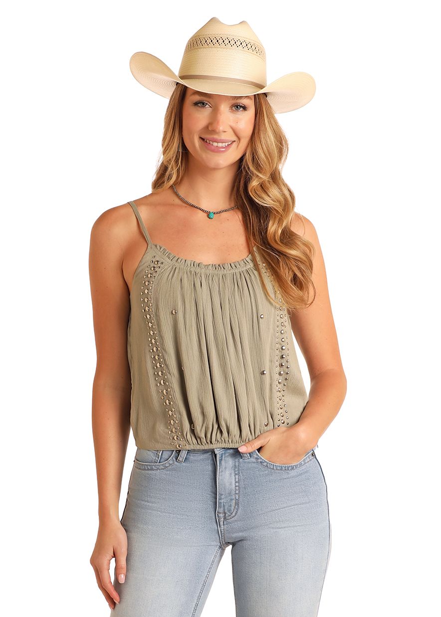 ROCK &amp; ROLL STUDDED GATHERED CAMI