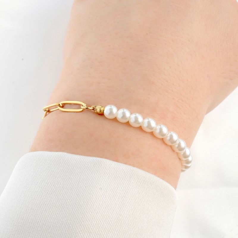 DAINTY HALF PEARL HALF PAPERCLIP CHAIN BRACELET