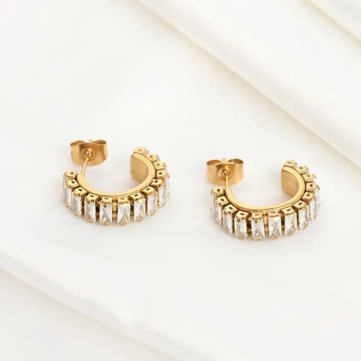 GOLD CZ DIAMOND HOOP EARRINGS