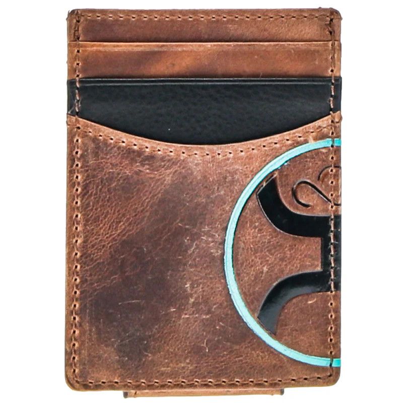 HOOEY 2.0 BROWN W/BLACK &amp; TURQUOISE MONEY CLIP WALLET