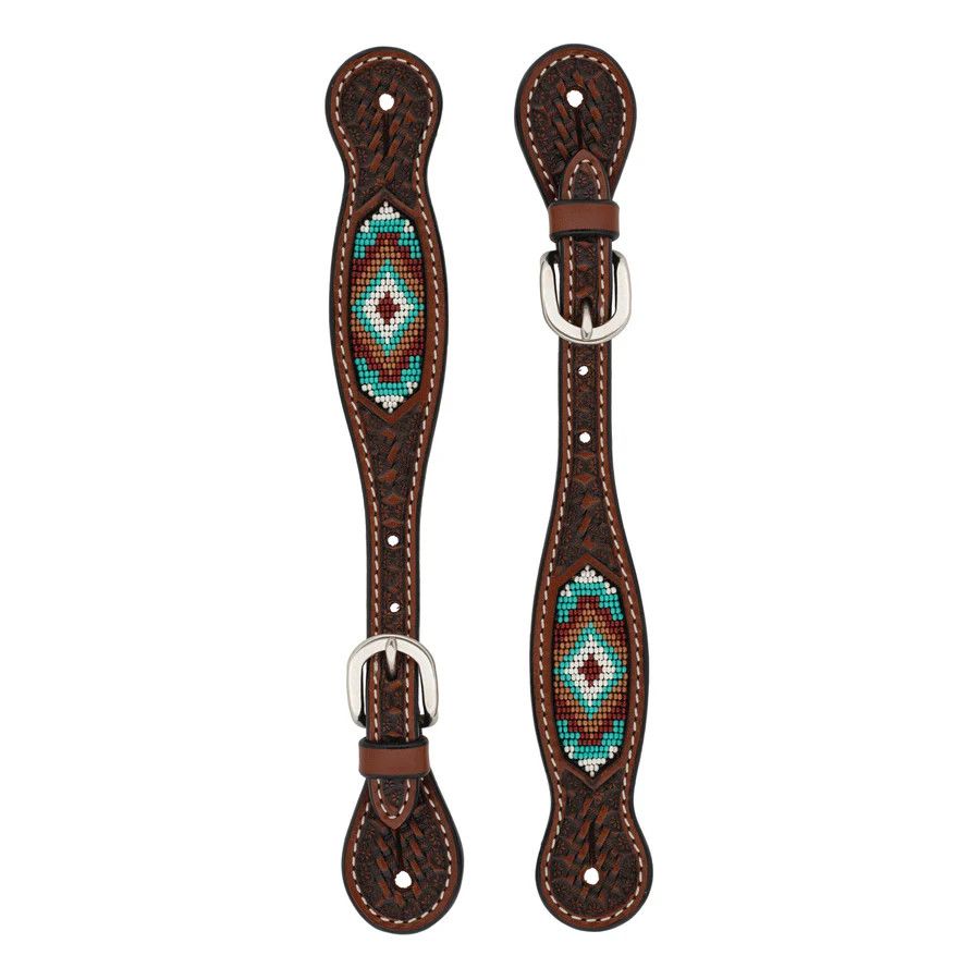 WEAVER LADIES BEADED SPUR STRAPS, CHESTNUT