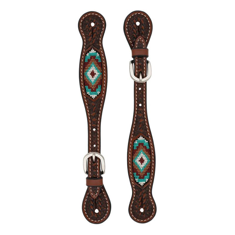 WEAVER LADIES BEADED SPUR STRAPS, CHESTNUT