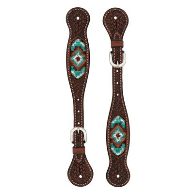WEAVER MEN&#39;S BEADED SPUR STRAPS, CHESTNUT