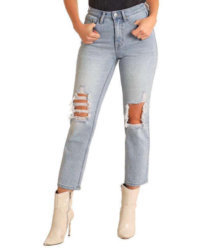 ROCK &amp; ROLL HIGH RISE DISTRESSED STRAIGHT CROPPED JEAN