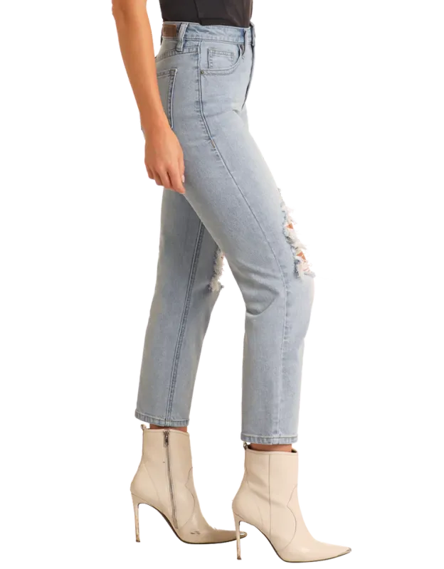 ROCK &amp; ROLL HIGH RISE DISTRESSED STRAIGHT CROPPED JEAN