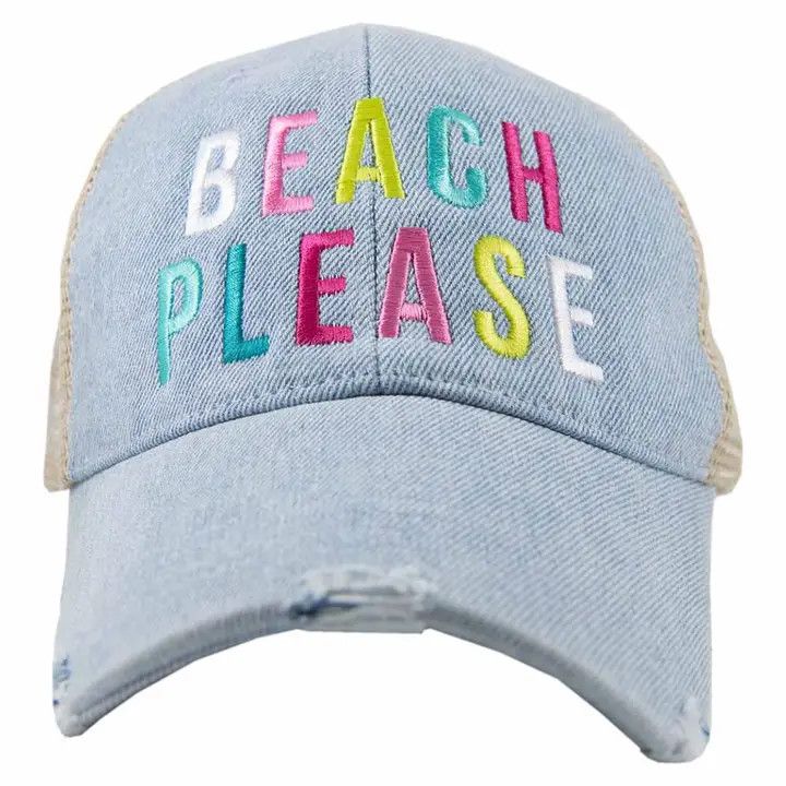 BEACH PLEASE DENIM TRUCKER CAP