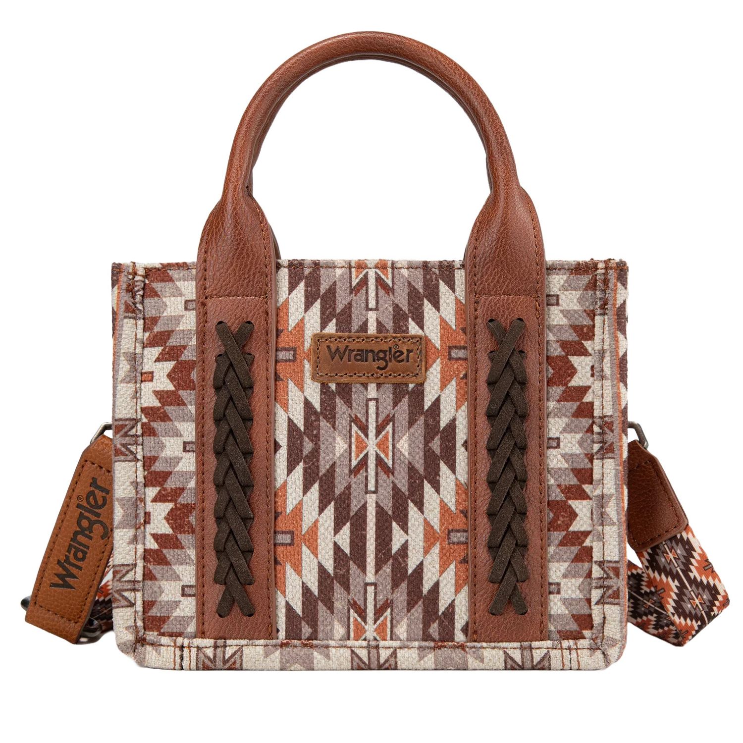 WRANGLER SOUTHWESTERN DUAL SIDED MINI TOTE/CROSSBODY, Color: BROWN