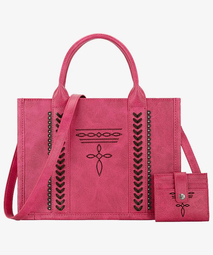 MONTANA WEST WHIPSTITCH TOTE BAG SET, Color: HOT PINK