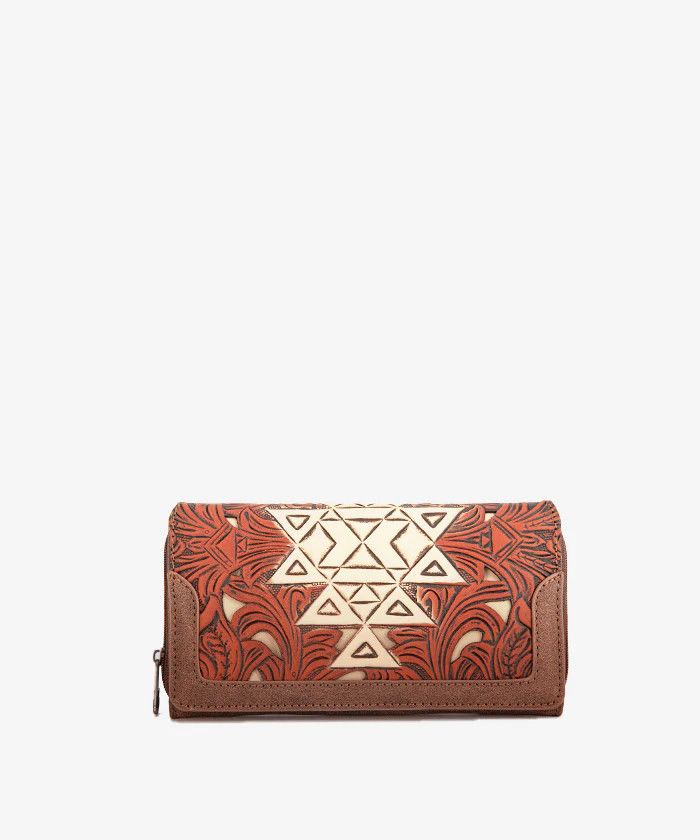 MONTANA WEST TRINITY RANCH FLORAL AZTEC TOOLED WALLET [MULTIPLE COLORS]
