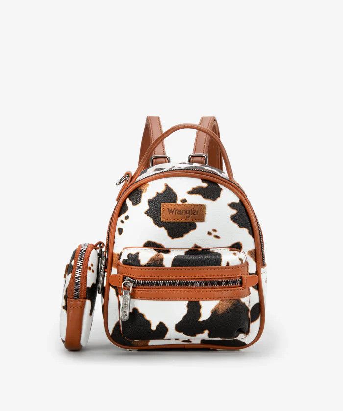 WRANGLER COW PRINT MINI BACKPACK, Color: BROWN