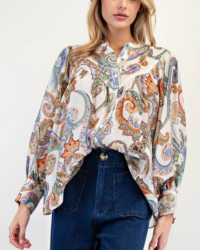 PAISLEY BUBBLE SLEEVE TOP