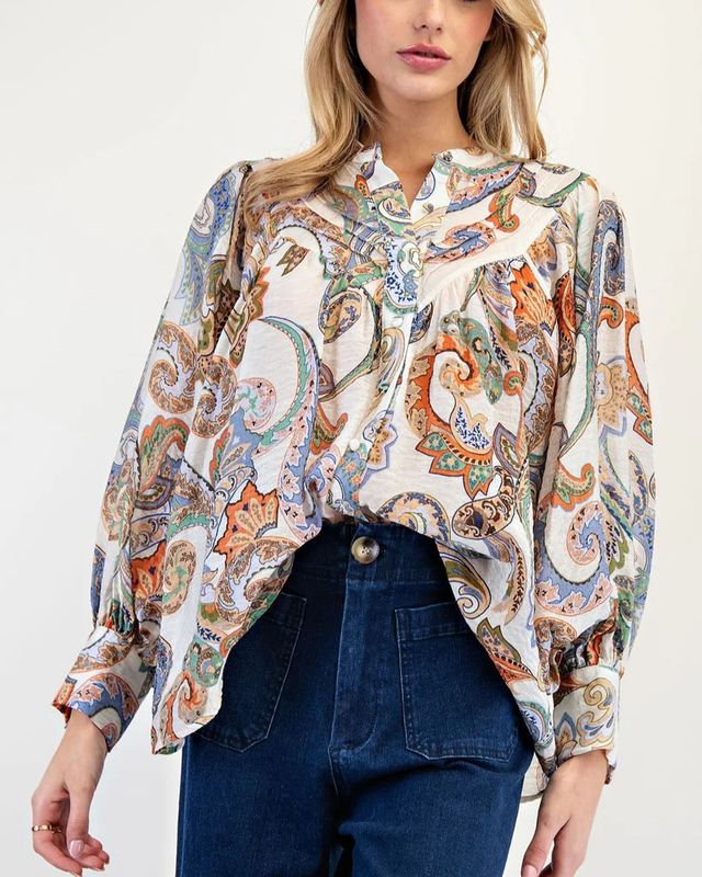 PAISLEY BUBBLE SLEEVE TOP