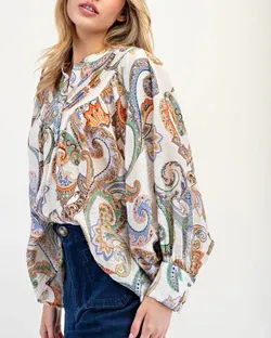 PAISLEY BUBBLE SLEEVE TOP