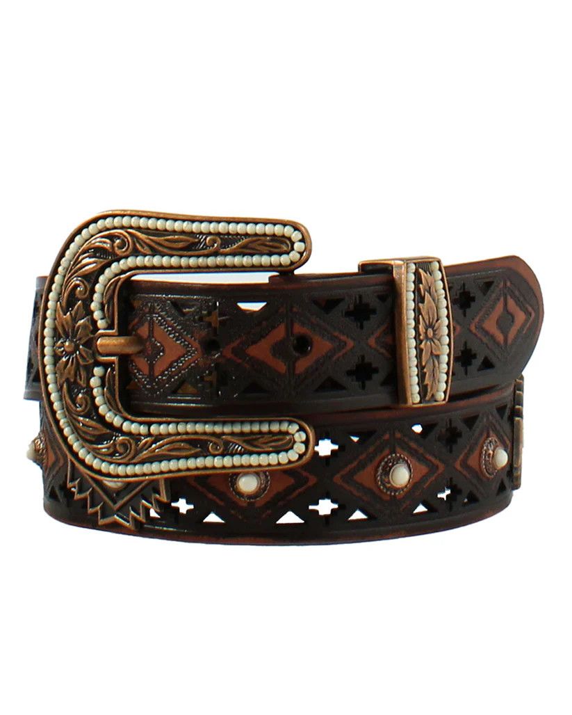 ANGEL RANCH AZTEC LEATHER CONCHO BELT